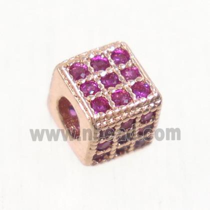 copper cube beads paved zircon, rose gold