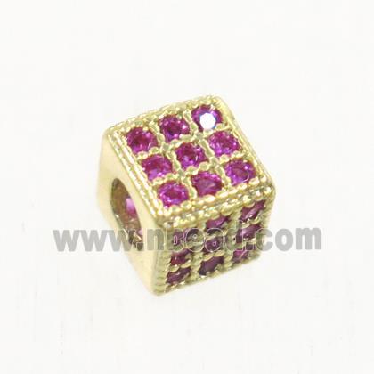 copper cube beads paved zircon, gold plated