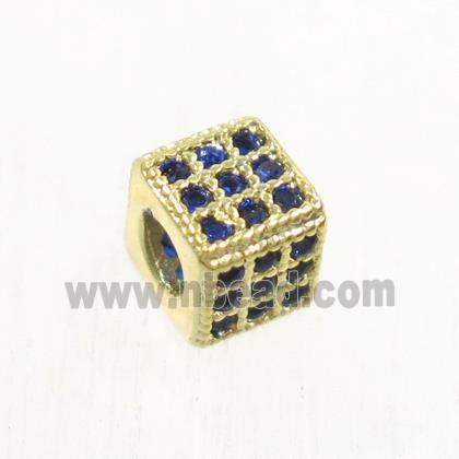 copper cube beads paved zircon, gold plated