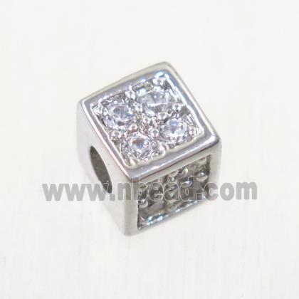 copper cube beads paved zircon, platinum plated