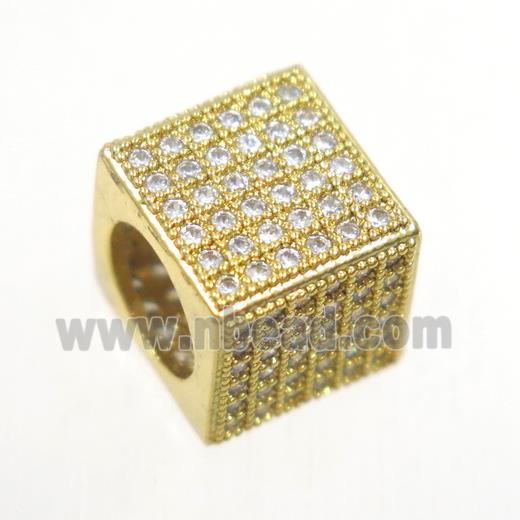 European style copper cube beads paved zircon, gold plated