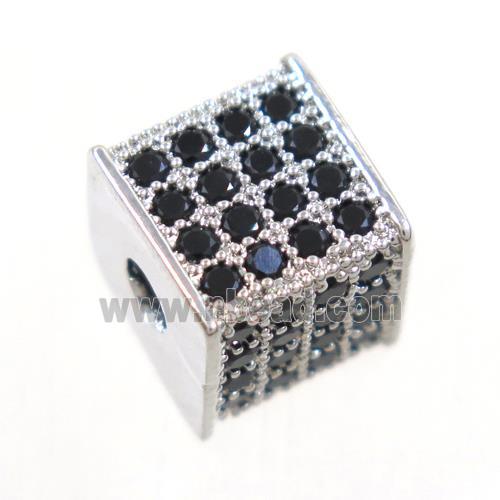 copper cube beads paved zircon, platinum plated