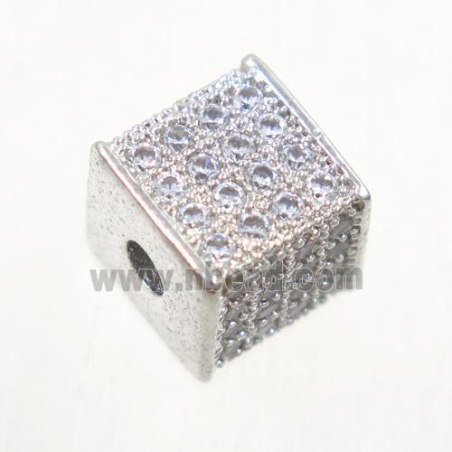 copper cube beads paved zircon, platinum plated