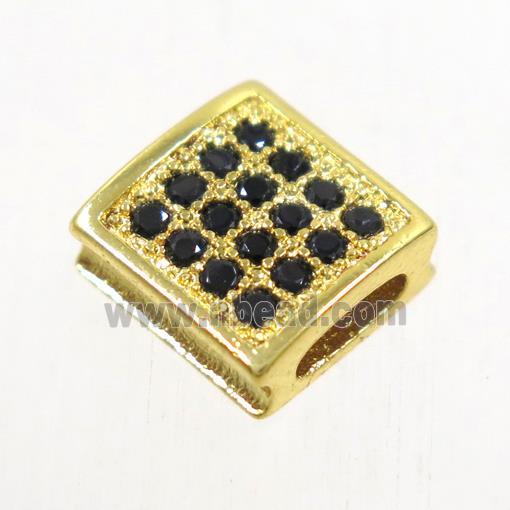 copper square bead paved zircon, gold plated