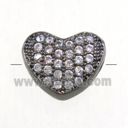 copper heart beads paved zircon, black plated