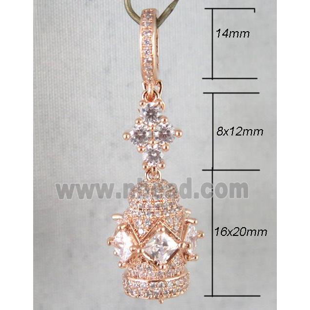 copper pendant paved zircon, rose gold plated