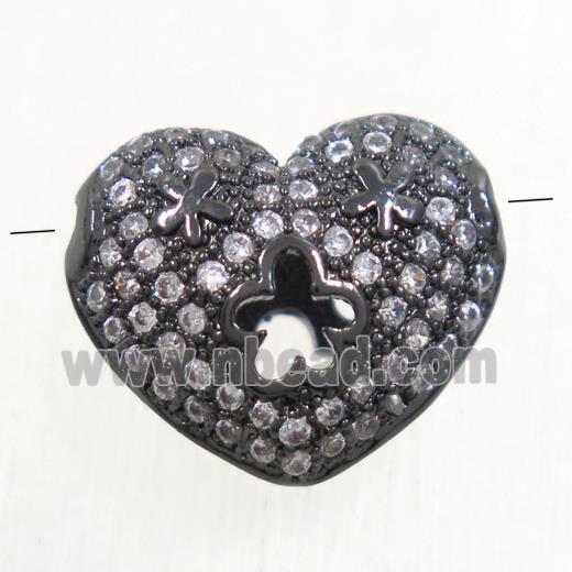 copper heart beads paved zircon, black plated