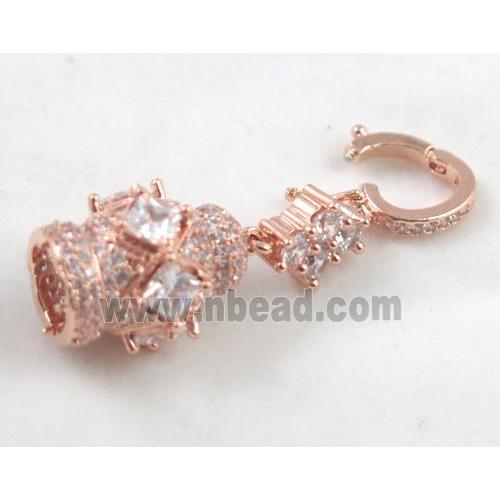 copper pendant paved zircon, rose gold plated