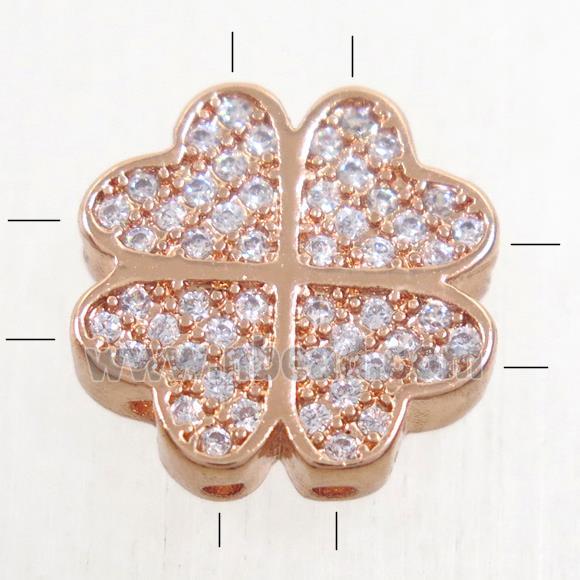 copper four-leaf Clover beads paved zircon, rose gold