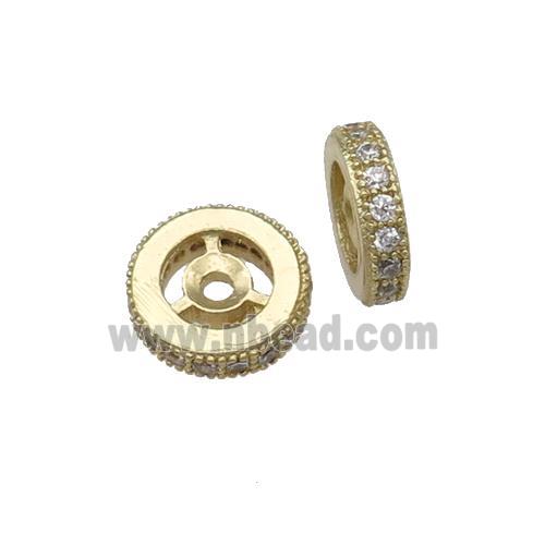 copper spacer beads paved zircon, heishi, gold plated