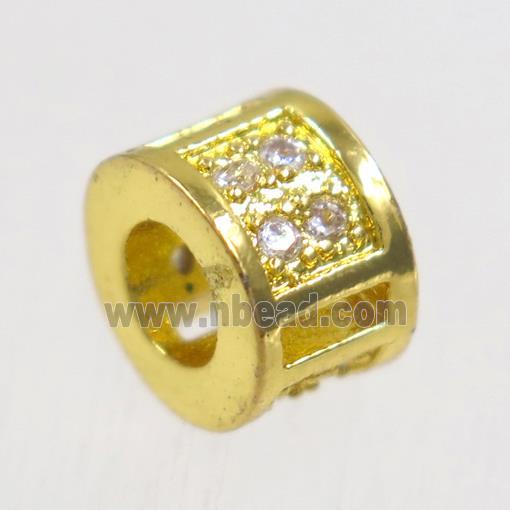 European style copper tube beads paved zircon, gold plated