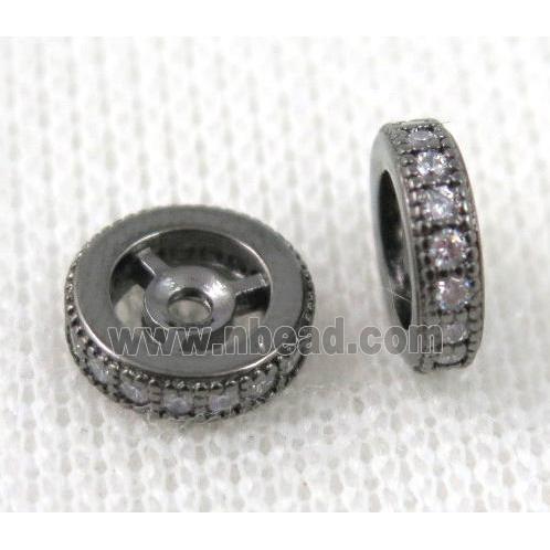 copper spacer beads paved zircon, heishi, black plated