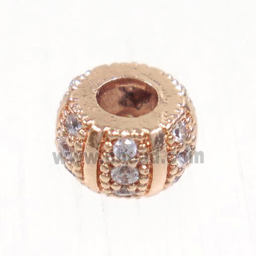 European style copper beads paved zircon, rondelle, rose gold