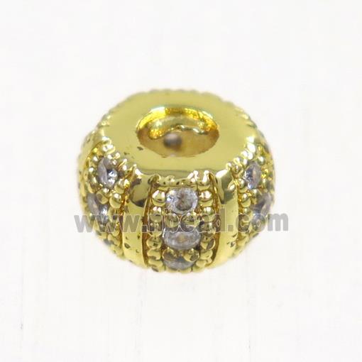 European style copper beads paved zircon, rondelle, gold plated