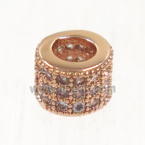 European style copper tube beads paved zircon, rose gold