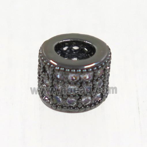 European style copper tube beads paved zircon, black plated