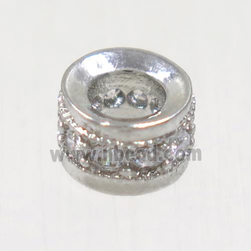 European style copper bead paved zircon, rondelle, platinum plated