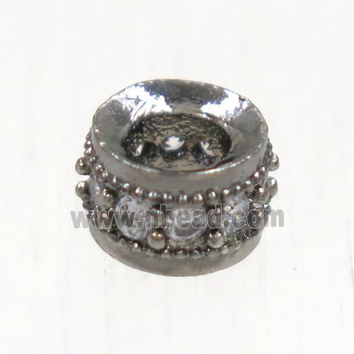 European style copper bead paved zircon, rondelle, black plated