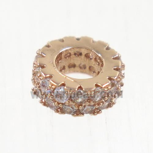 European style copper bead paved zircon, rondelle, rose gold