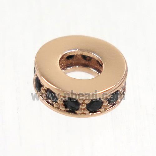 copper heishi beads paved zircon, rose gold