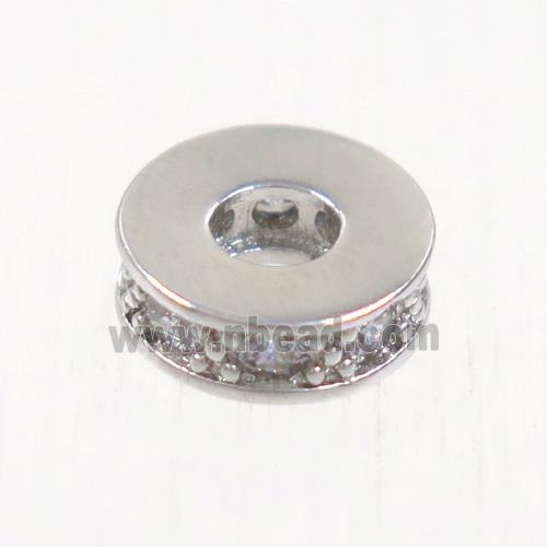 copper heishi bead paved zircon, platinum plated