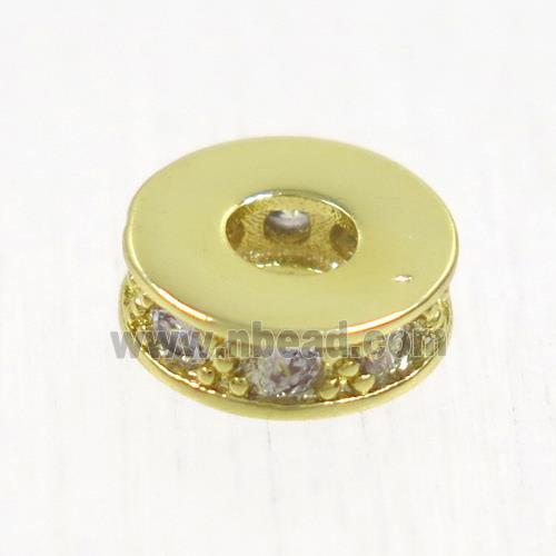 copper heishi bead paved zircon, gold plated