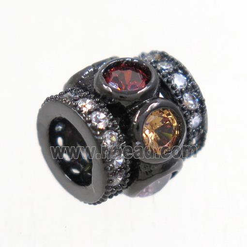 European style copper tube beads paved zircon, black plated