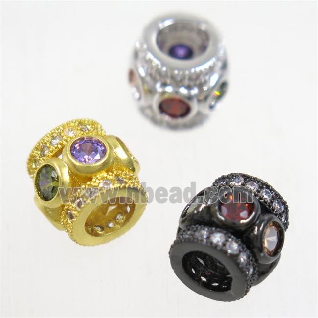 European style copper tube beads paved zircon, mix color