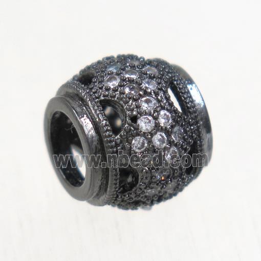 European style copper rondelle beads paved zircon, black plated