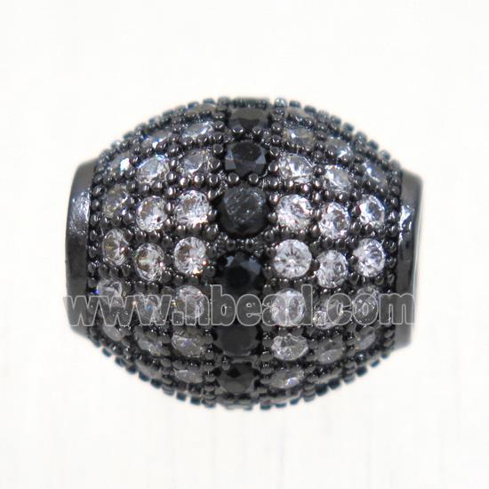 European style copper beads paved zircon, barrel, black plated