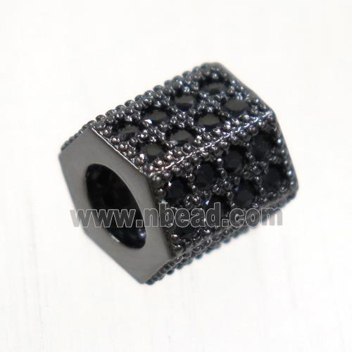 European style copper tube beads paved zircon, black plated