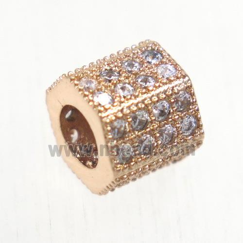 European style copper tube beads paved zircon, rose gold