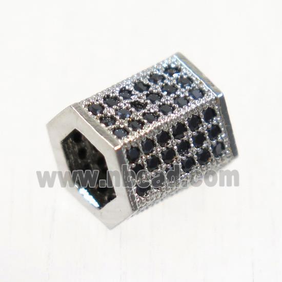 European style copper tube beads paved zircon, platinum plated