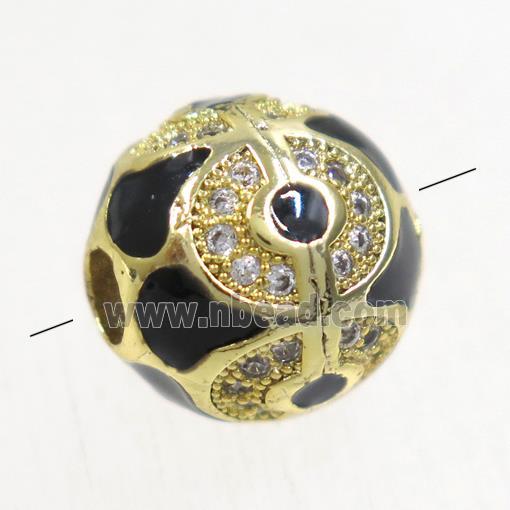 round copper beads paved zircon, gold plated