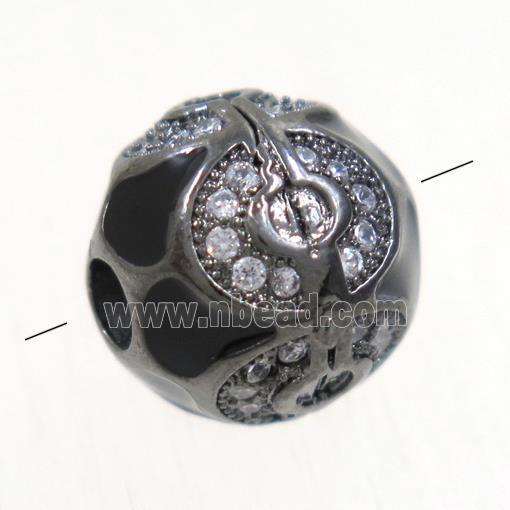 round copper beads paved zircon, black plated