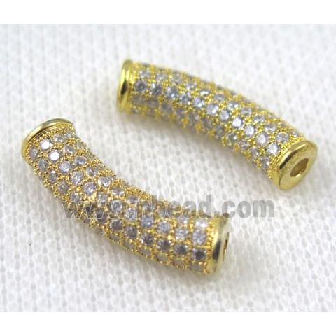 copper tube beads paved zircon, gold plated