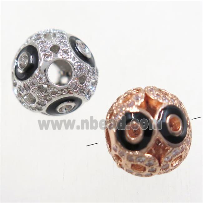 round copper beads paved zircon, mix color