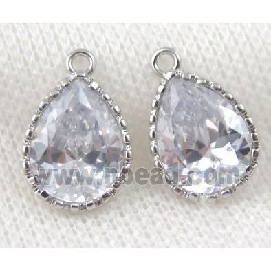 Cubic Zircon teardrop pendant, platinum plated