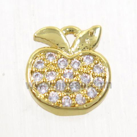 copper apple pendant paved zircon, gold plated