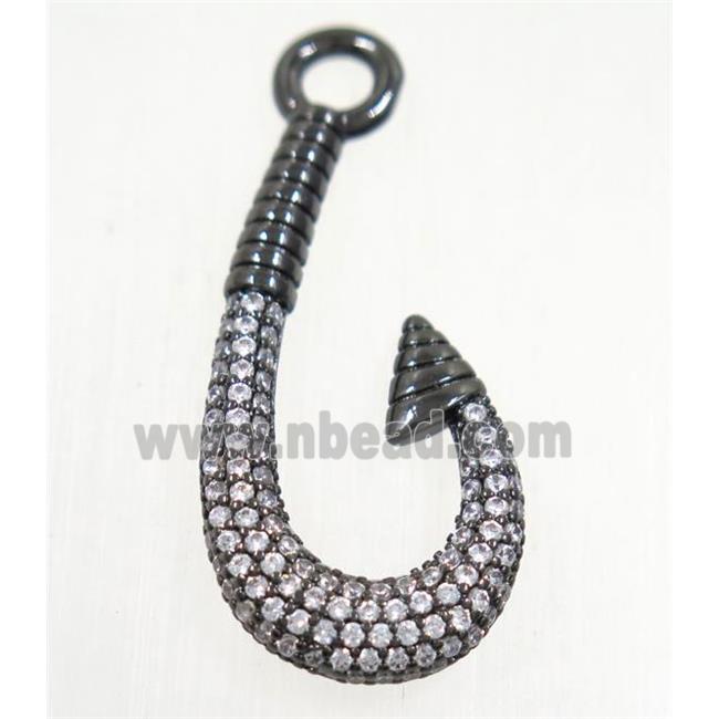 copper fishhook pendant paved zircon, black plated