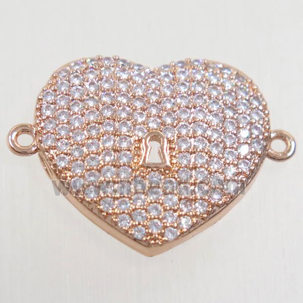 copper heart connector paved zircon, rose gold