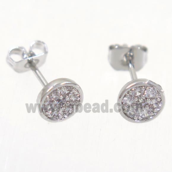 copper earring studs paved zircon, platinum plated