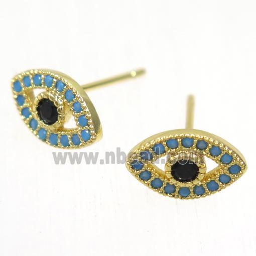 copper evil eye earring studs paved zircon, gold plated