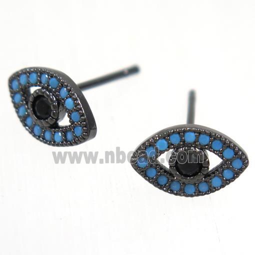 copper evil eye earring studs paved zircon, black plated