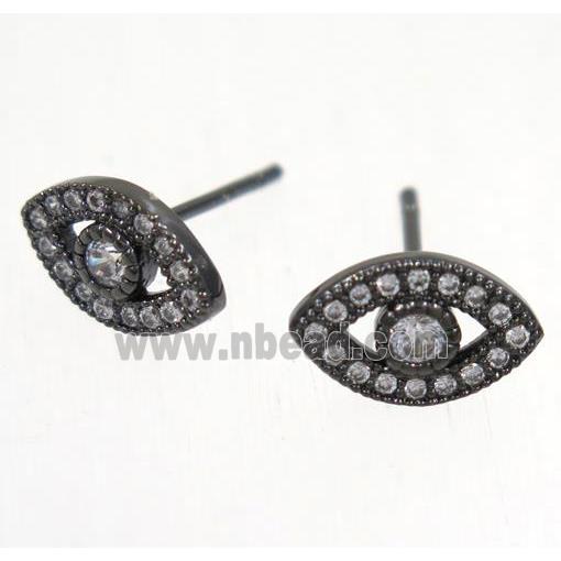 copper evil eye earring studs paved zircon, black plated