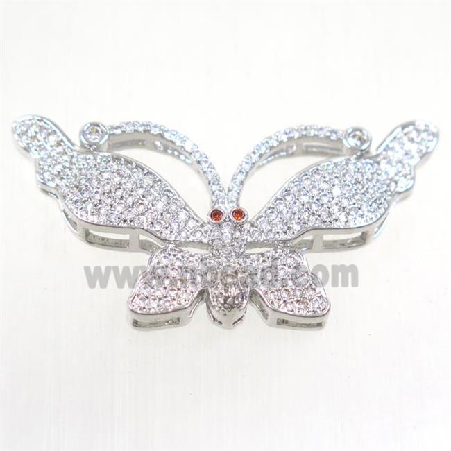 copper butterfly connector paved zircon, platinum plated