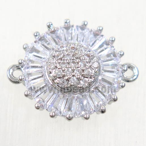 copper sunflower connector paved zircon, platinum plated