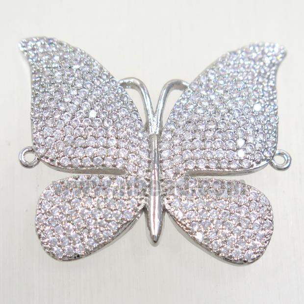 copper butterfly connector paved zircon, platinum plated