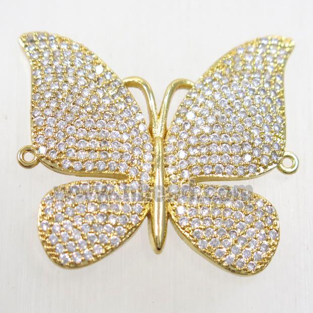 copper butterfly connector paved zircon, gold plated