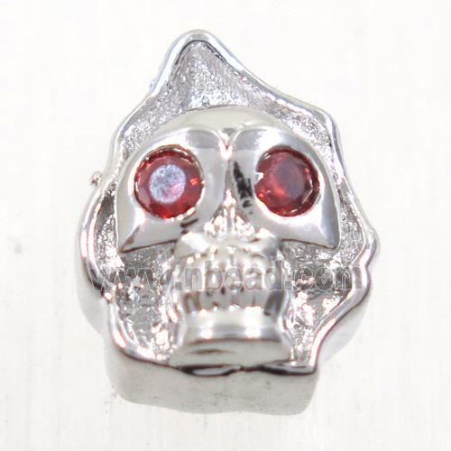 copper skull beads paved zircon, platinum plated